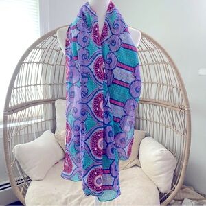 Colorful‎ Boho Sequin Embroidered Scarf Wrap Shawl Festival Style Teal Fuchsia